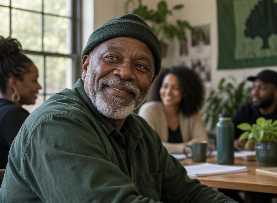 A participant smiling during a community workshop
